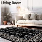 Ornate Silver Damask Pattern Design Rug