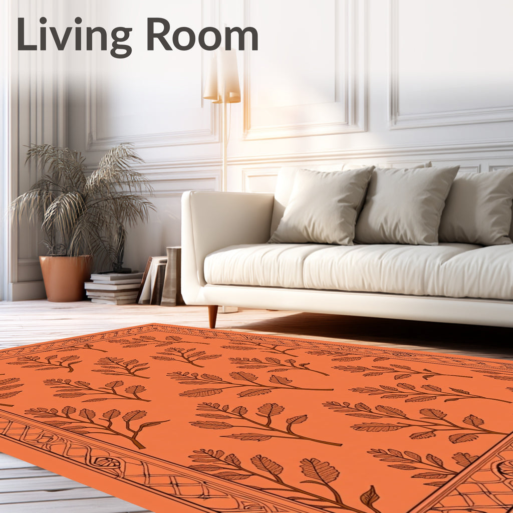 Orange Branch Pattern Print Rug