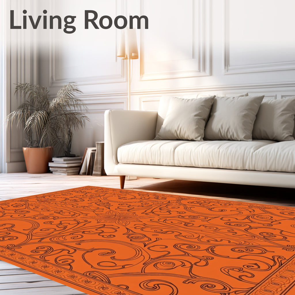 Intricate Floral Swirls Orange Design Rug
