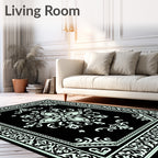 Classic Black White Floral Medallion Rug