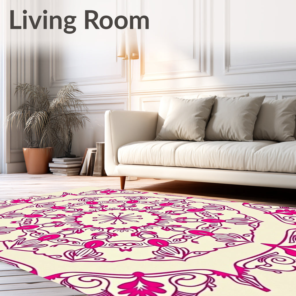 Radial Mandala Design with Pink Accents Rug