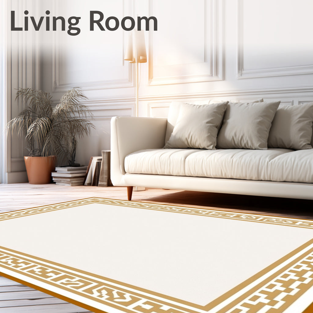 Golden Geometric Border Design Rug