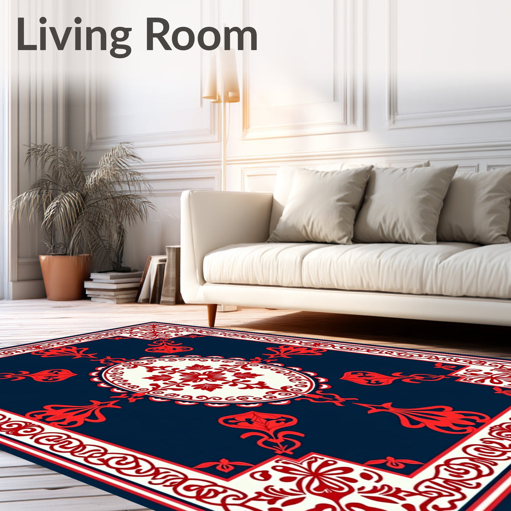 Ornate Red Floral Symmetrical Design Rug