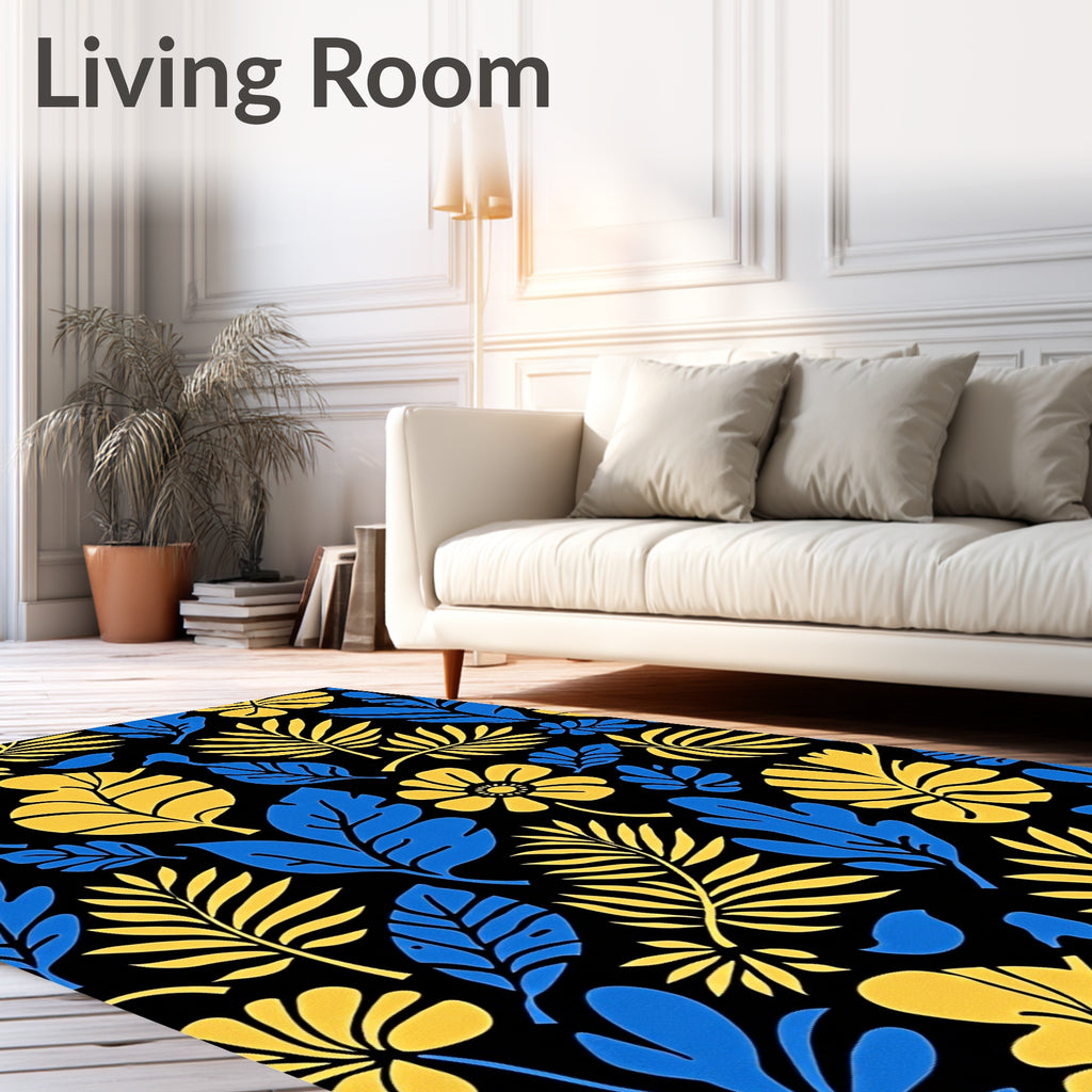 Bold Tropical Leaf Flower Pattern Rug