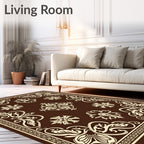 Rich Brown Floral Swirl Accent Rug