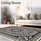 Intricate Black White Mandala Pattern Rug