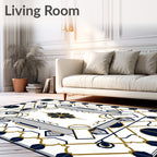 Geometric Symmetry Navy Gold Design Rug