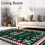 Festive White Snowflakes Red Border Rug