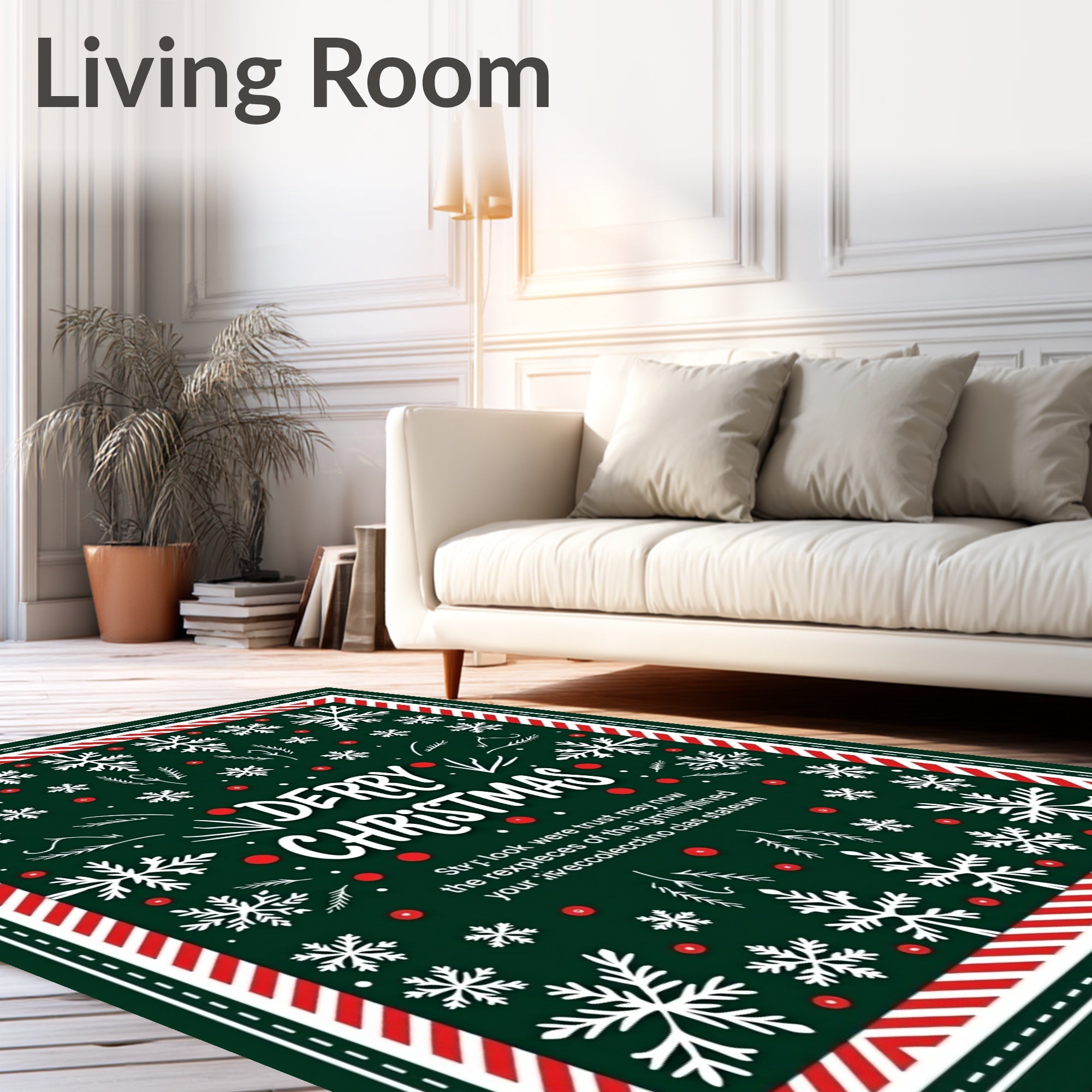 Festive White Snowflakes Red Border Rug