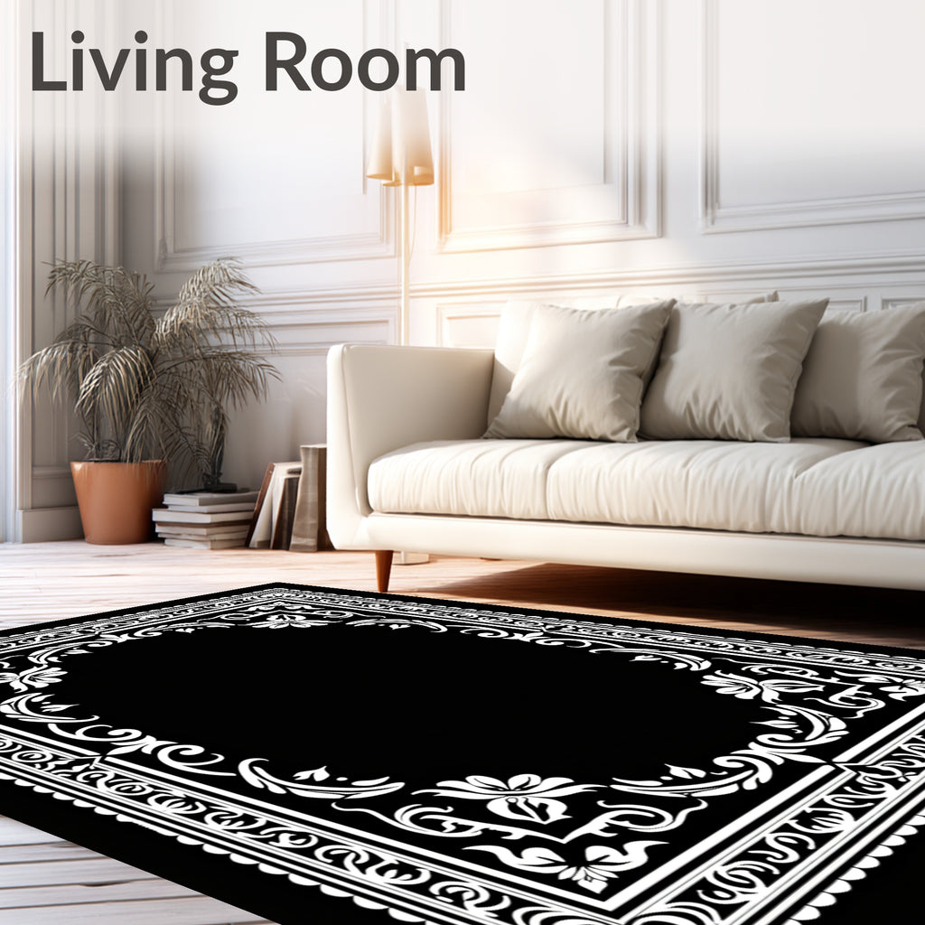 Ornate Floral Leaf Border Design Rug