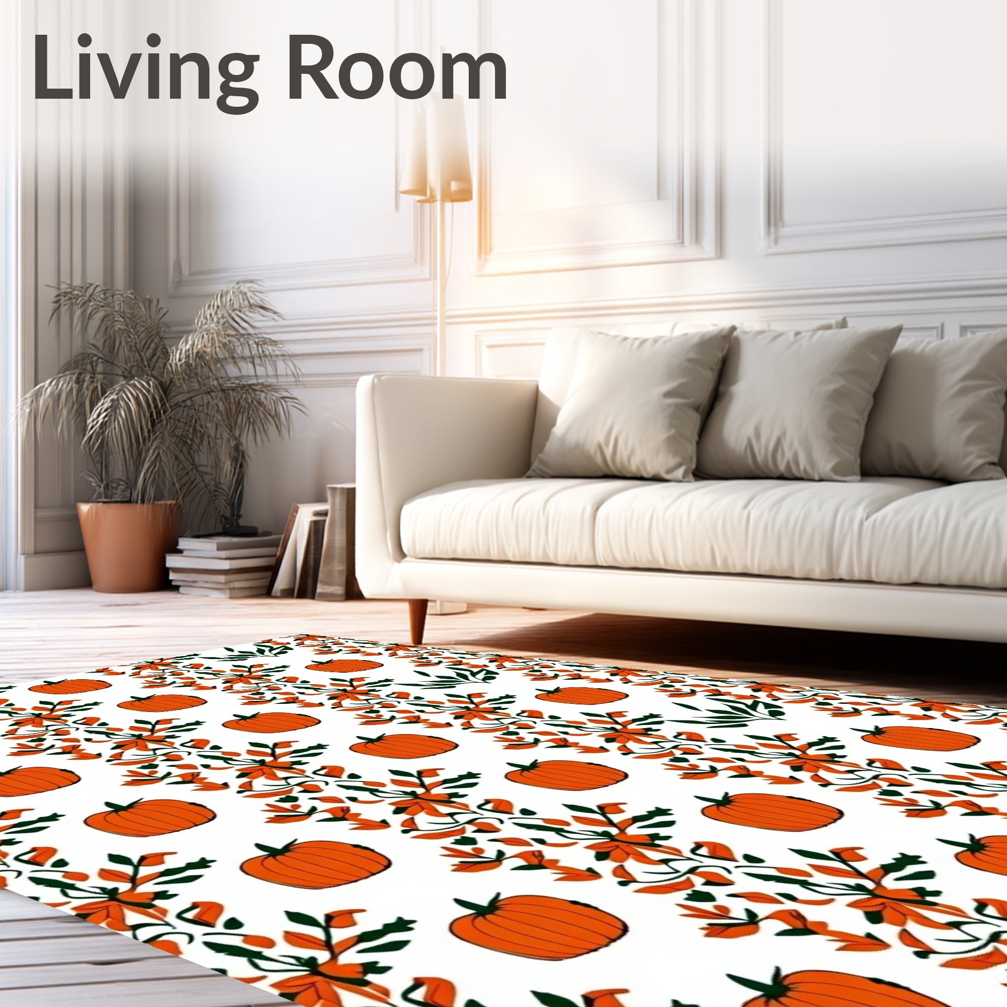 Orange Pumpkin Autumn Vine Swirl Rug