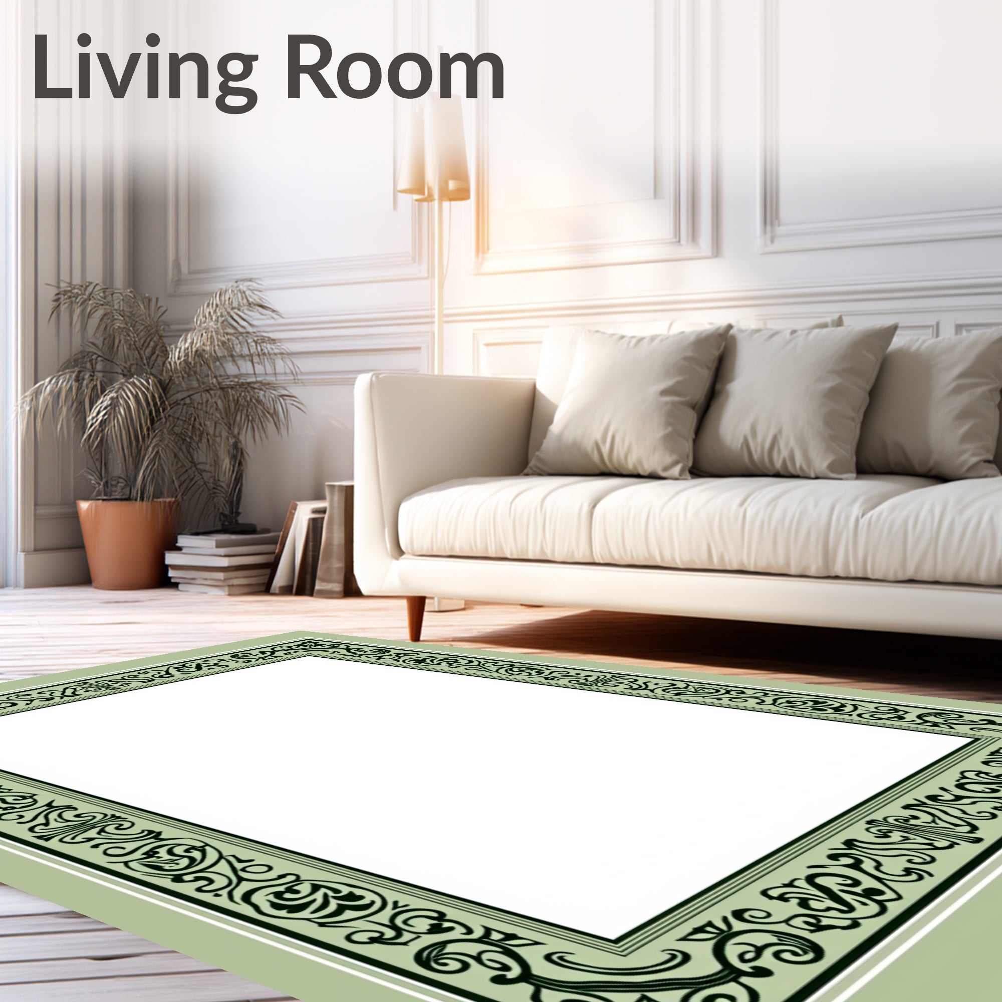 Ornate Floral Vine Border Design Rug
