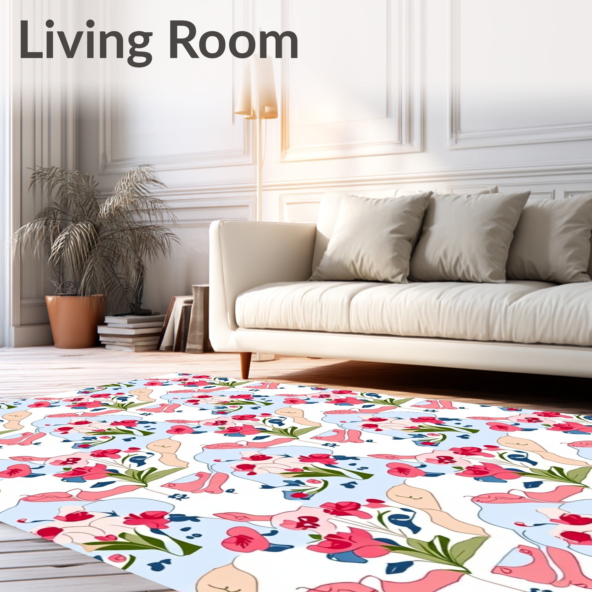 Whimsical Red Floral Abstract Pattern Rug