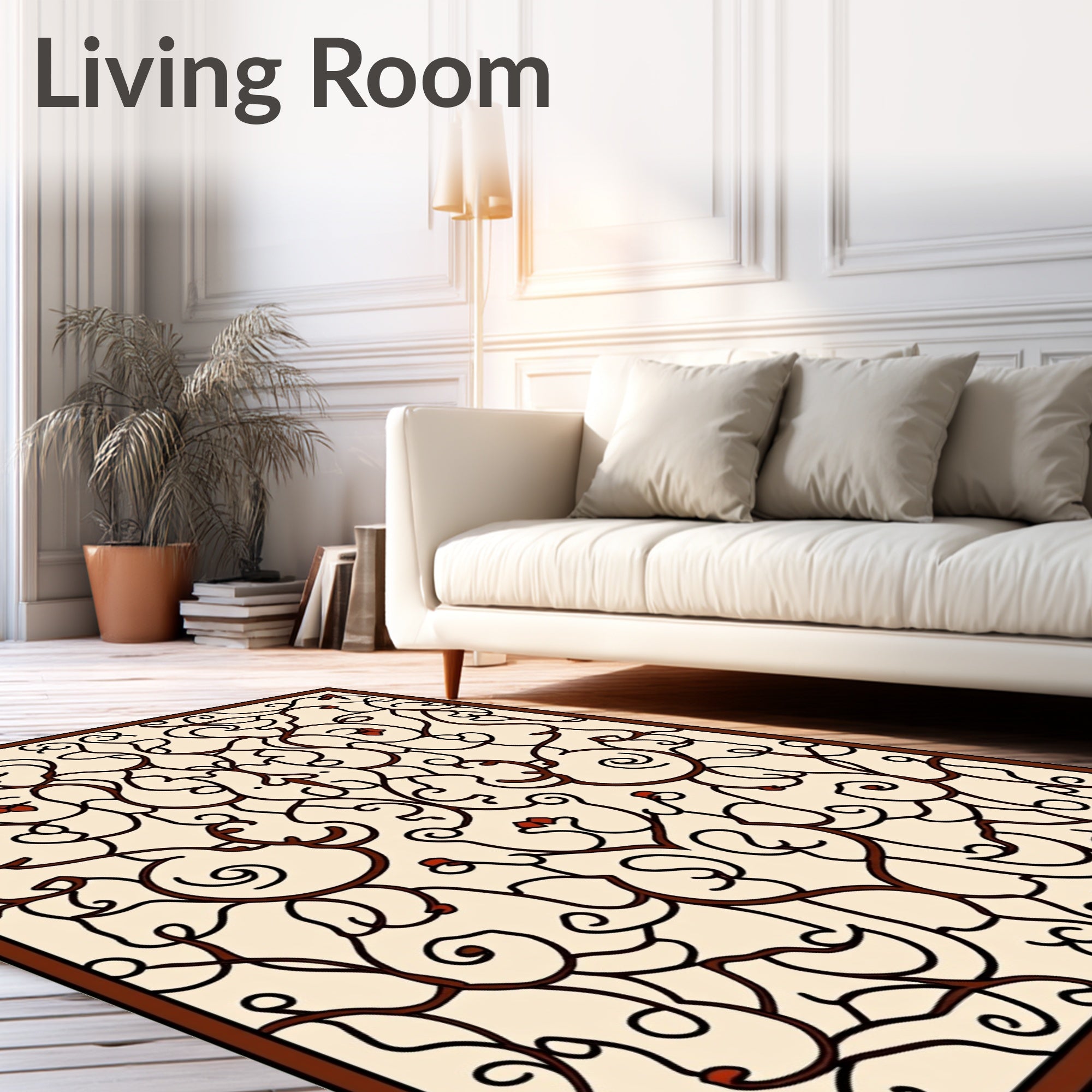 Ornate Swirls Floral Pattern Design Rug