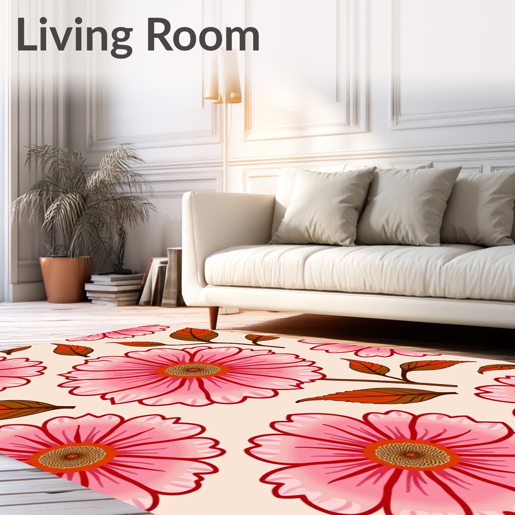 Pink Floral Pattern With Orange Leaves Rug
