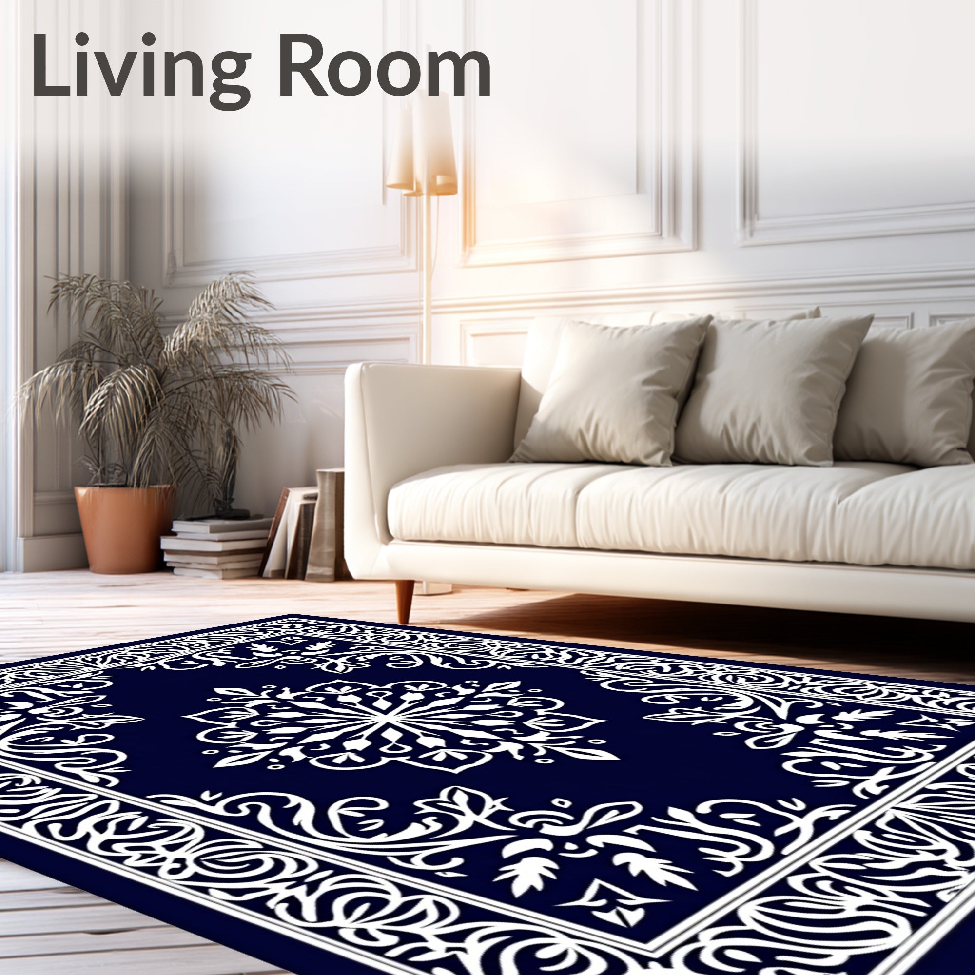 Intricate Floral Mandalas Bordered Rug