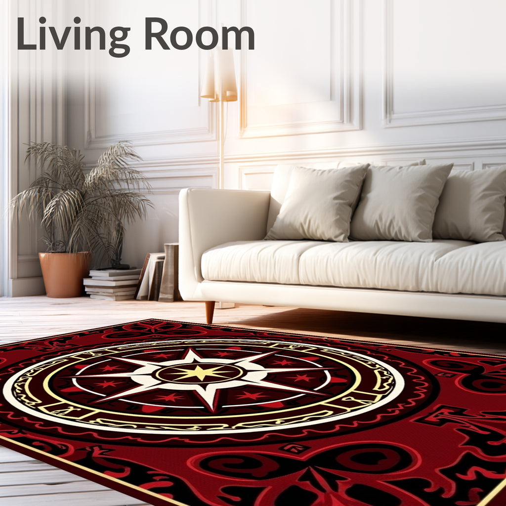 Radiant Maroon Compass Revival Design Rug