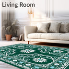 Emerald Snow Flurry Floral Border Rug