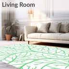 Bright Mint Branches on White Rug