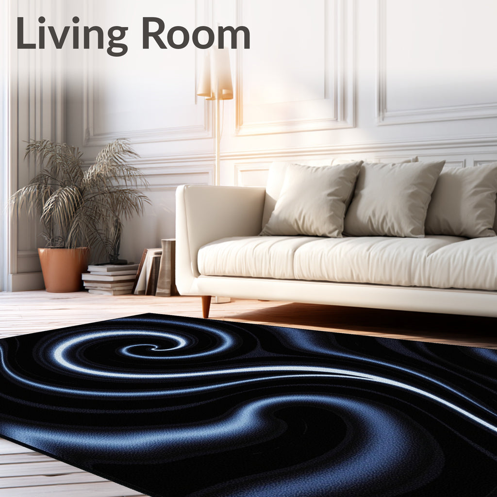 Deep Blue Swirls Abstract Pattern Rug