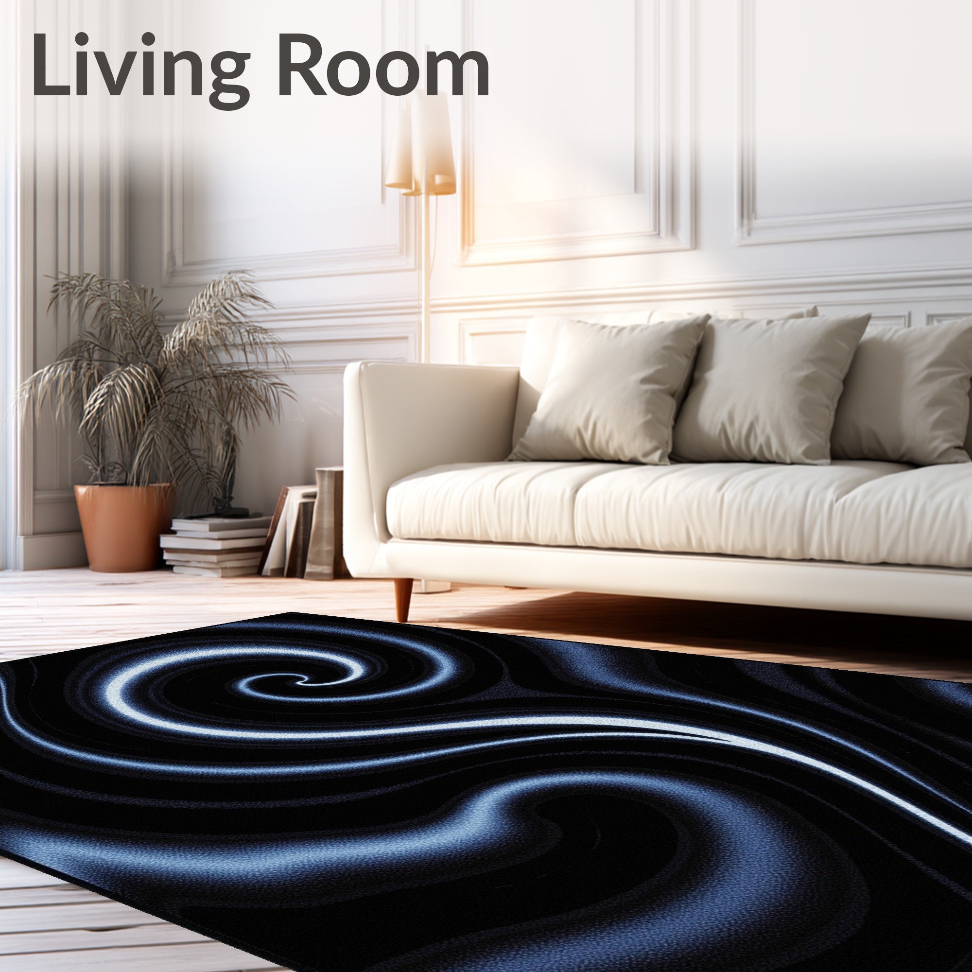 Deep Blue Swirls Abstract Pattern Rug