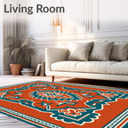 Bold Terracotta Geometric Medallion Design Rug