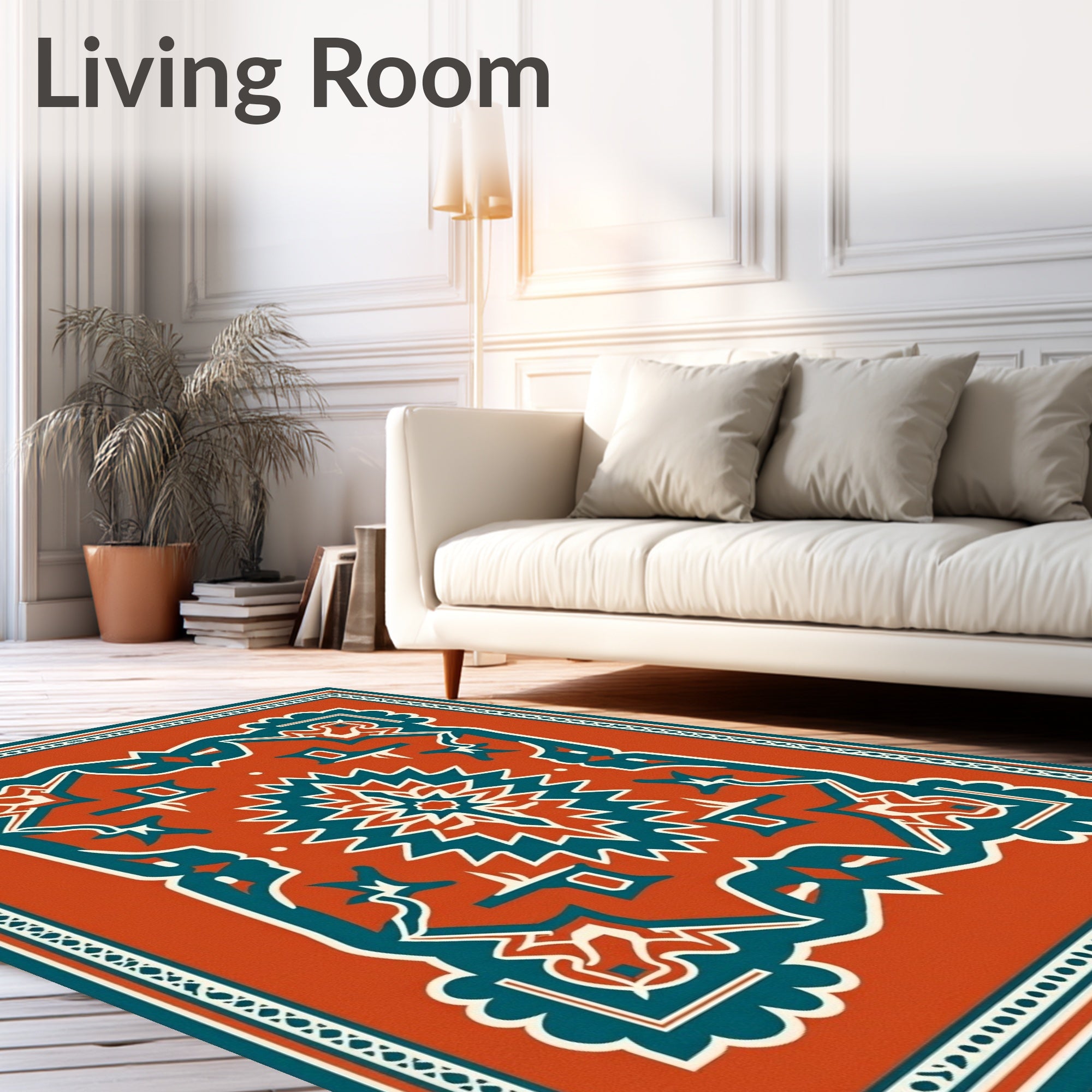 Bold Terracotta Geometric Medallion Design Rug