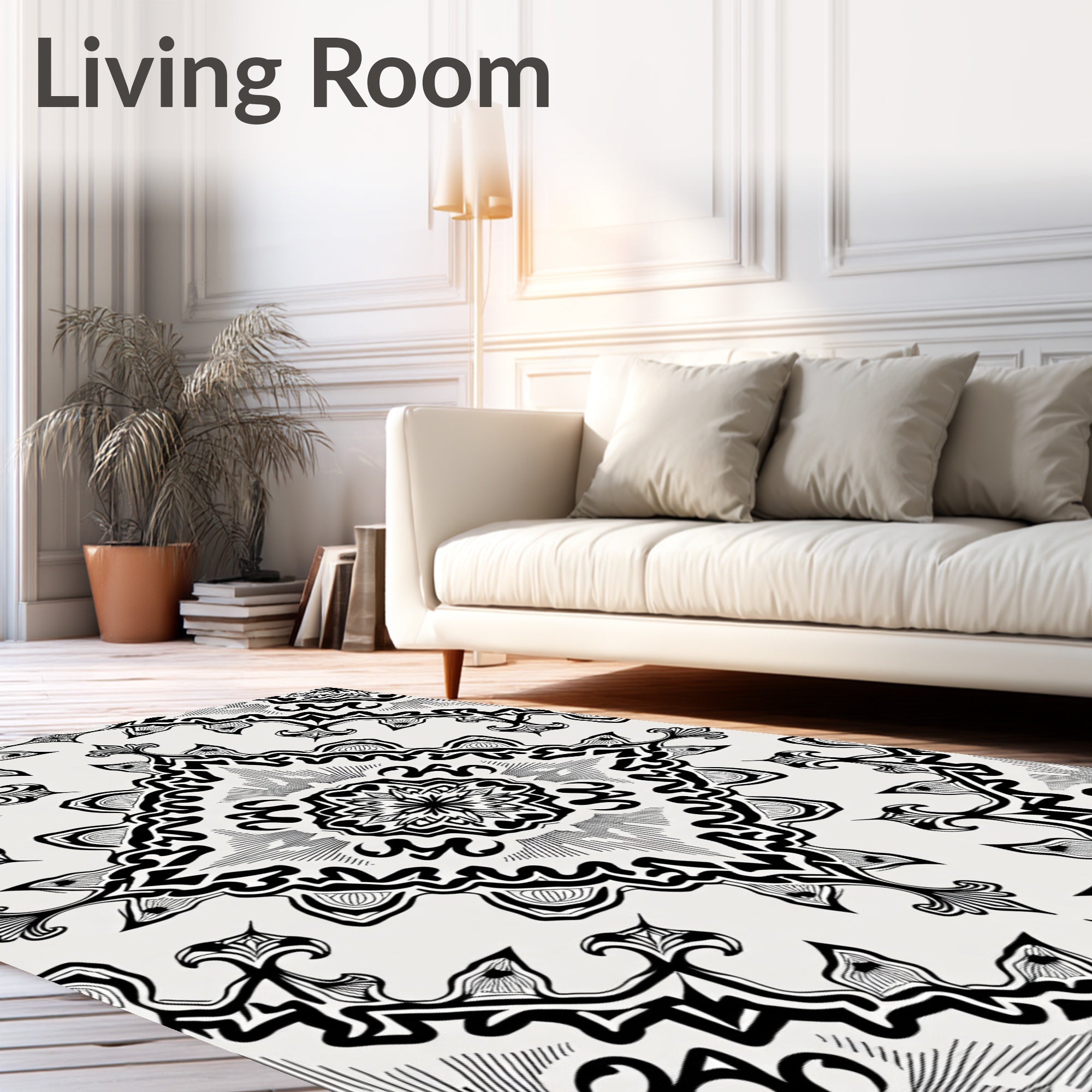 Intricate Black White Mandala Rug