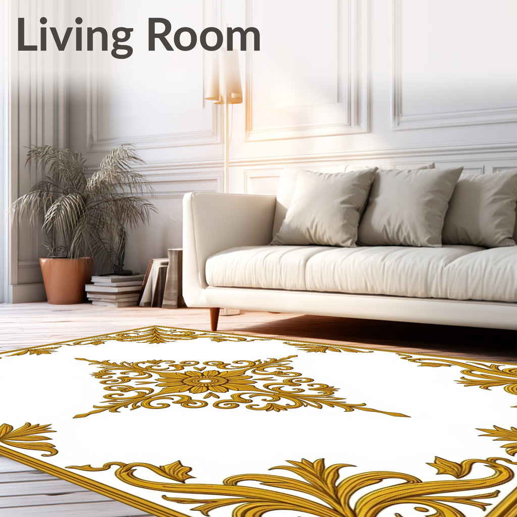 Ornate Gold Floral Scrollwork Rug