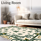 Elegant Emerald Floral Border Design Rug