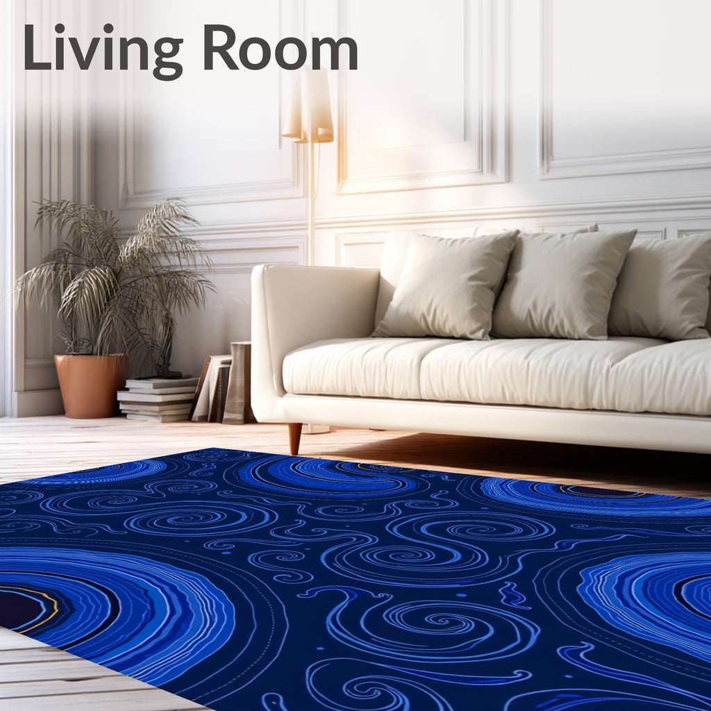 Deep Blue Swirl Agate Pattern Rug
