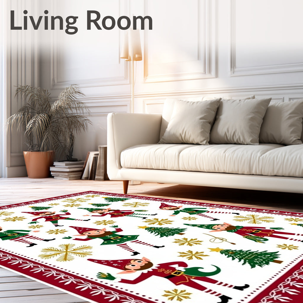 Whimsical Holiday Elf Christmas Trees Rug