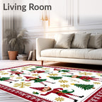 Whimsical Holiday Elf Christmas Trees Rug