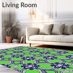 Art Nouveau Floral Navy Geometric Pattern Rug