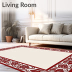 Damask Red Floral Border Rug
