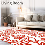 Whimsical Red Line Art Abstract Rug