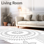 Gray Floral Sunburst Mandala Design Rug