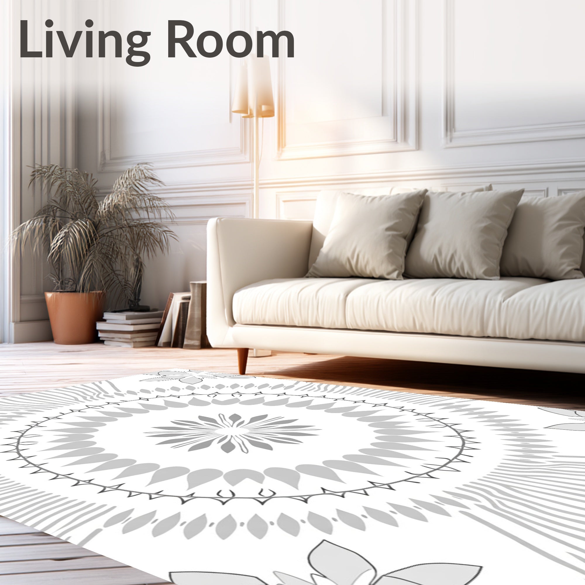 Gray Floral Sunburst Mandala Design Rug