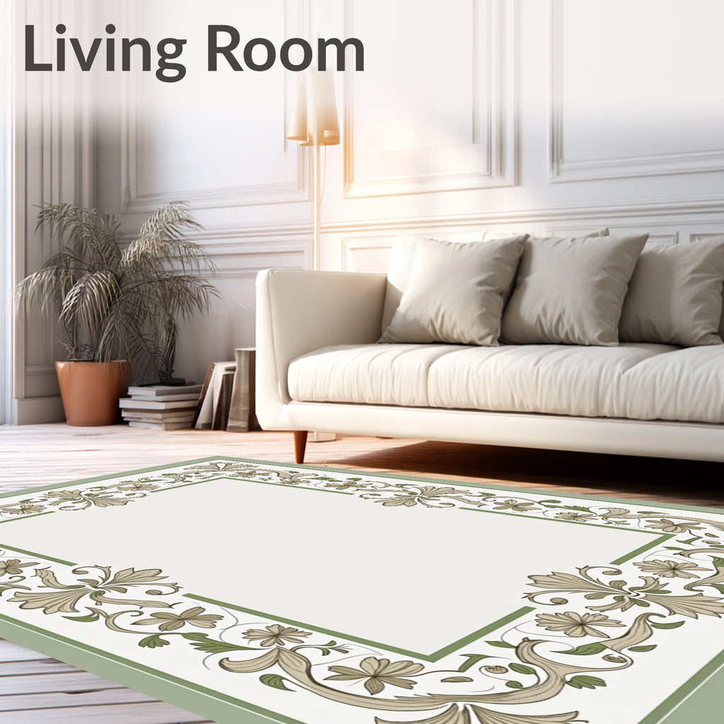 Floral Scrollwork Inspired Border Design Rug