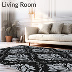 Damask Floral Patterned Grey Rug