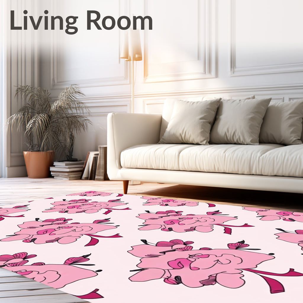 Pink Floral Sketch Pattern Design Rug