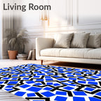 Abstract Blue Square Zigzag Pattern Rug