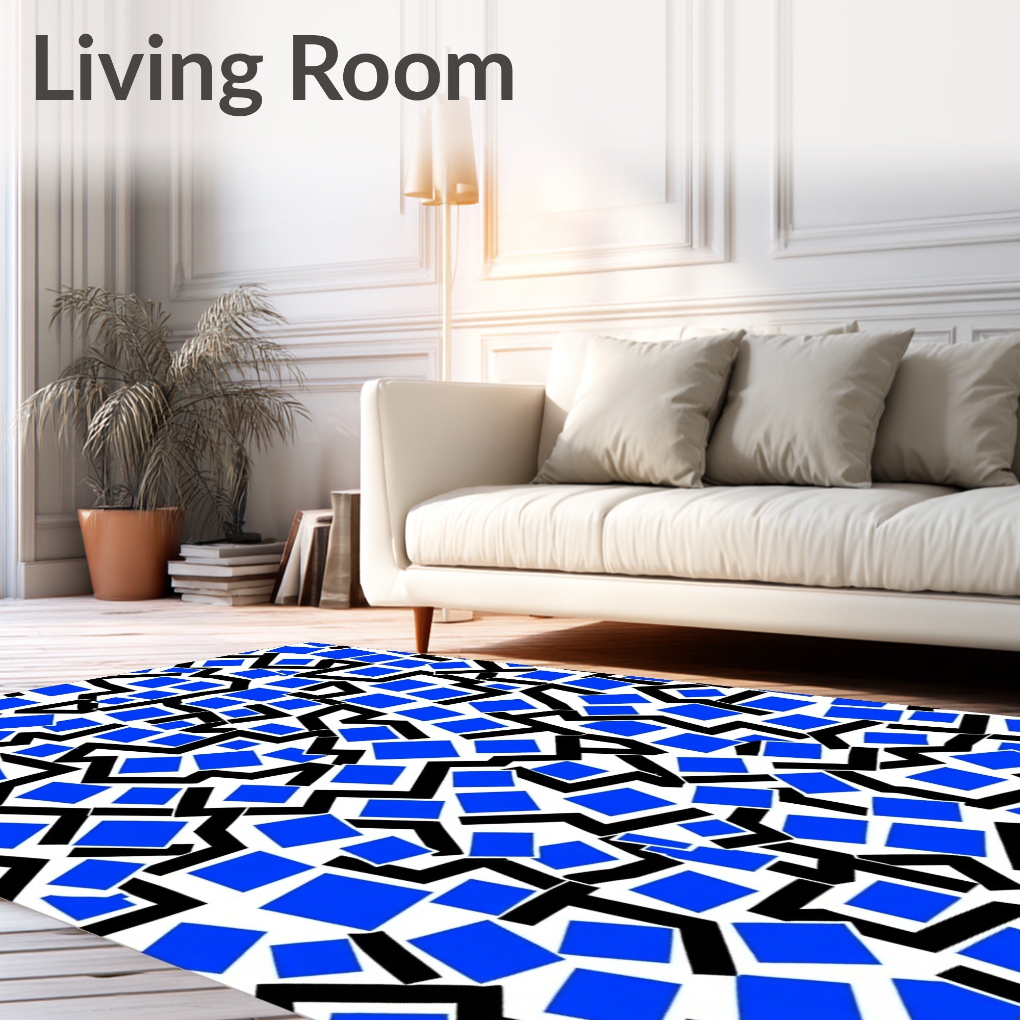 Abstract Blue Square Zigzag Pattern Rug