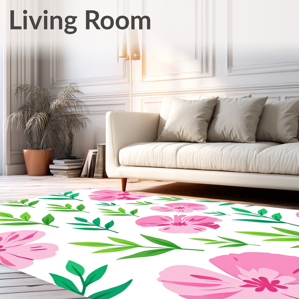 Pink Floral And Green Leafy Pattern Rug
