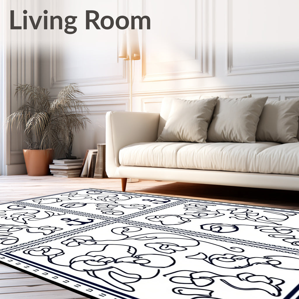 Nautical Floral Abstract Line Drawing Rug