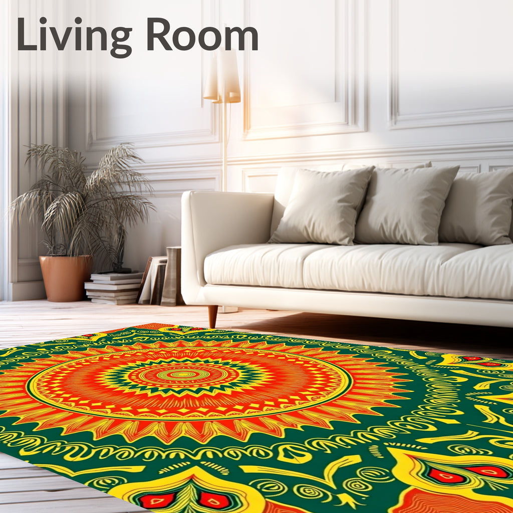 Vibrant Sunburst Geometric Mandala Design Rug