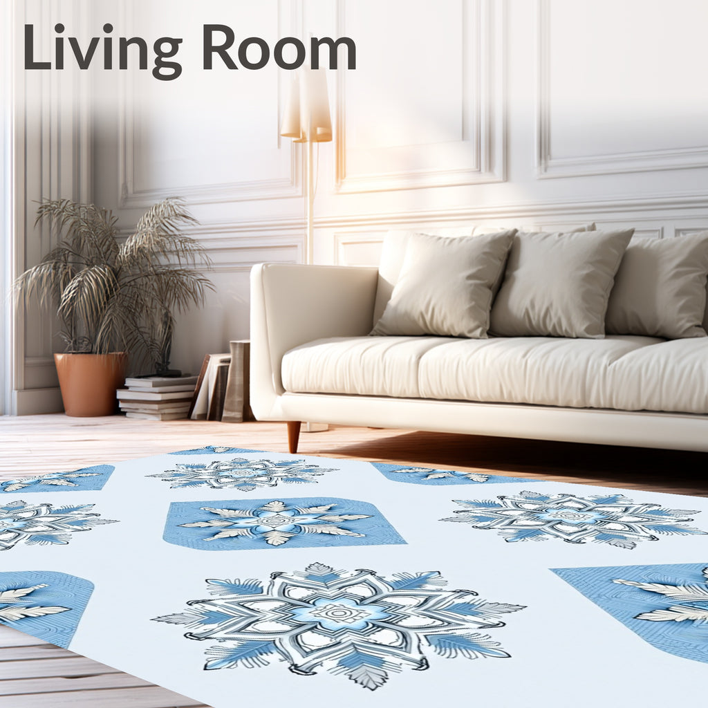 Cool Blue Snowflake Geometric Rug