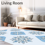 Cool Blue Snowflake Geometric Rug