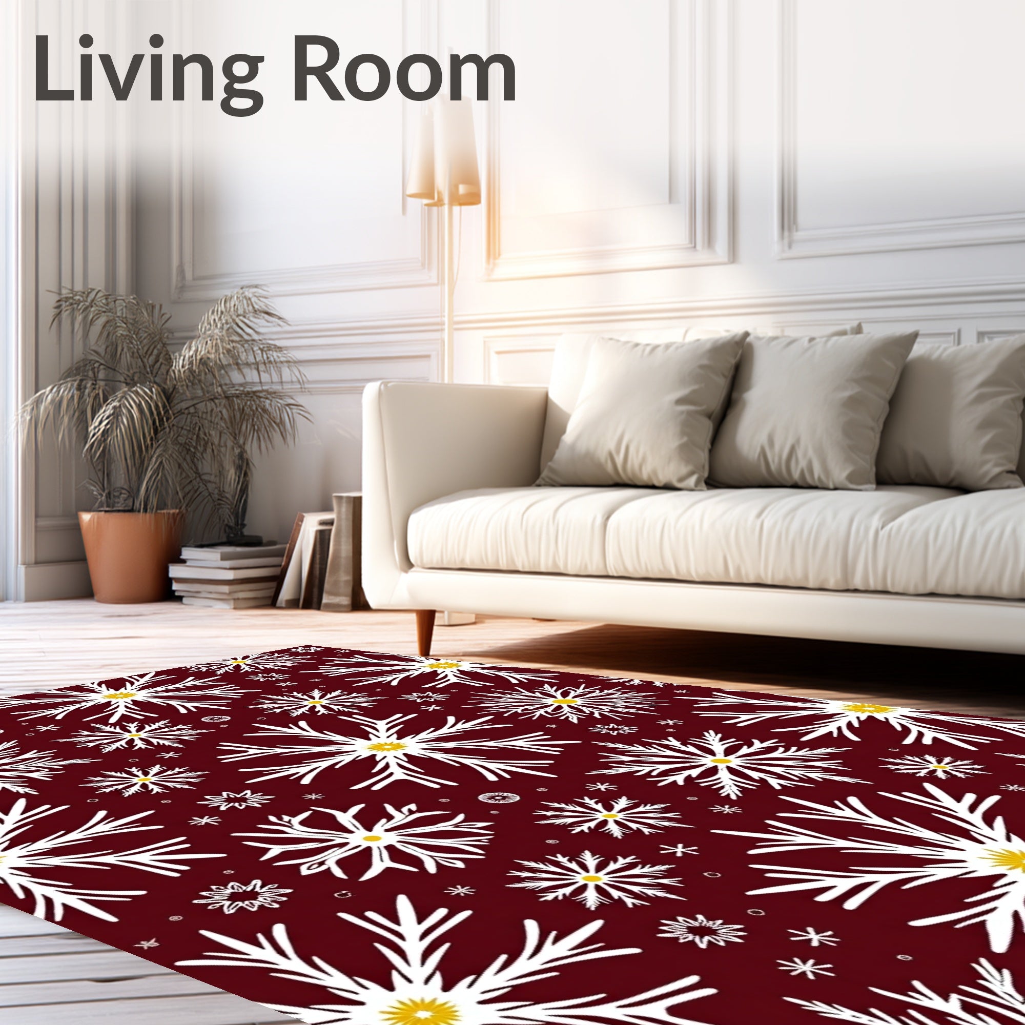 Burgundy White Golden Snowflakes Scatter Rug