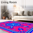 Vibrant Pink Blue Mandala Folk Rug